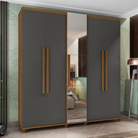 Guarda-Roupa Casal 5 Portas com Espelho e Sapateira com 3 Gavetas Munique Rv Móveis Cinamomo