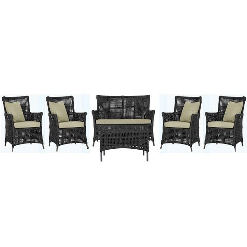 Jogo Sofá 4 Poltronas e Mesa Igapó Preta E7 Trama Original Preto