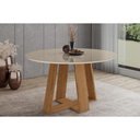 Ver imagem 1 de Mesa P/ Cozinha Lins Sc130 C/ Tampo Madeirado C/ Vidro Redondo 140x140cm Nature/off White - Henn