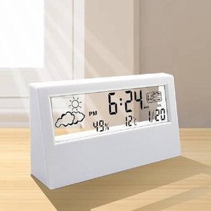 Relogio de Mesa Despertador Digital Multifuncao Tela Transparente Lcd Iluminada Sensor Clima