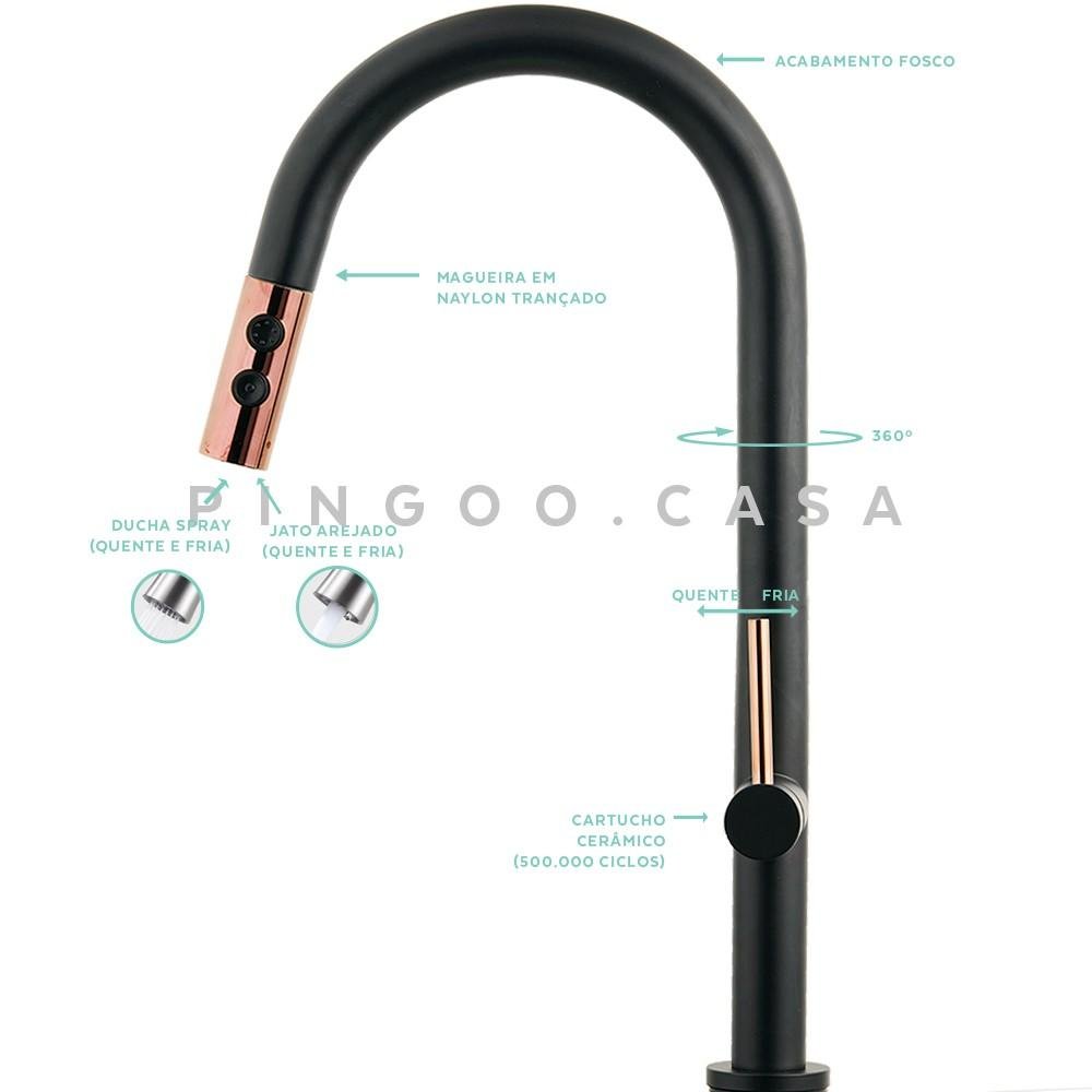 Torneira Para Cozinha Misturador Monocomando Pauini Pingoo.casa - Preto - 3
