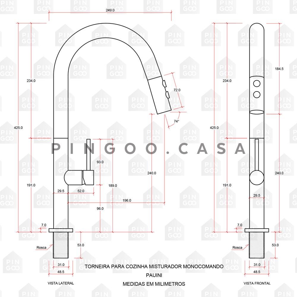 Torneira Para Cozinha Misturador Monocomando Pauini Pingoo.casa - Preto - 4