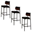Ver imagem 1 de Banqueta Alta Bar Estofada Kit 3 Ella M25 Linho Preto/whisky - Mpozenato