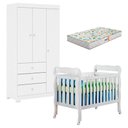 Ver imagem 1 de Berço Americano Lila e Guarda Roupa Duda 3 Portas Branco Brilho com Colchão Gazin - Phoenix Baby
