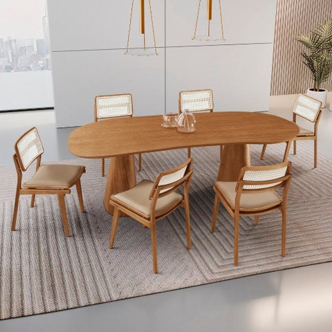 Conjunto Sala de Jantar Mesa Noronha 180cm Tampo Laminado Organico e 6 Cadeiras Eva Premium