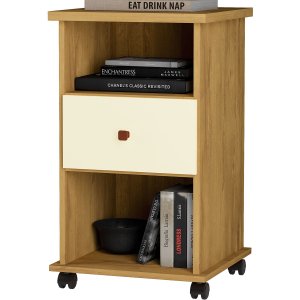 Mesa de Cabeceira com Rodízios 1 Gaveta 2 Nichos Mdp Gotto Mel/pérola