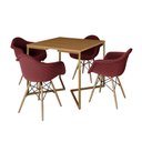 Ver imagem 2 de Jogo de Mesa Industrial Base Dourada Tampo Quadrado 90cm Canela com 4 Poltronas Estofadas Vermelho