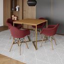 Ver imagem 1 de Jogo de Mesa Industrial Base Dourada Tampo Quadrado 90cm Canela com 4 Poltronas Estofadas Vermelho