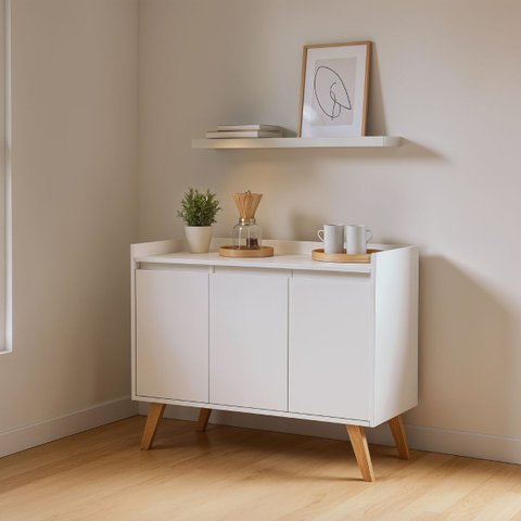 Aparador Buffet 90cm MDF Branco Madri - On Móveis
