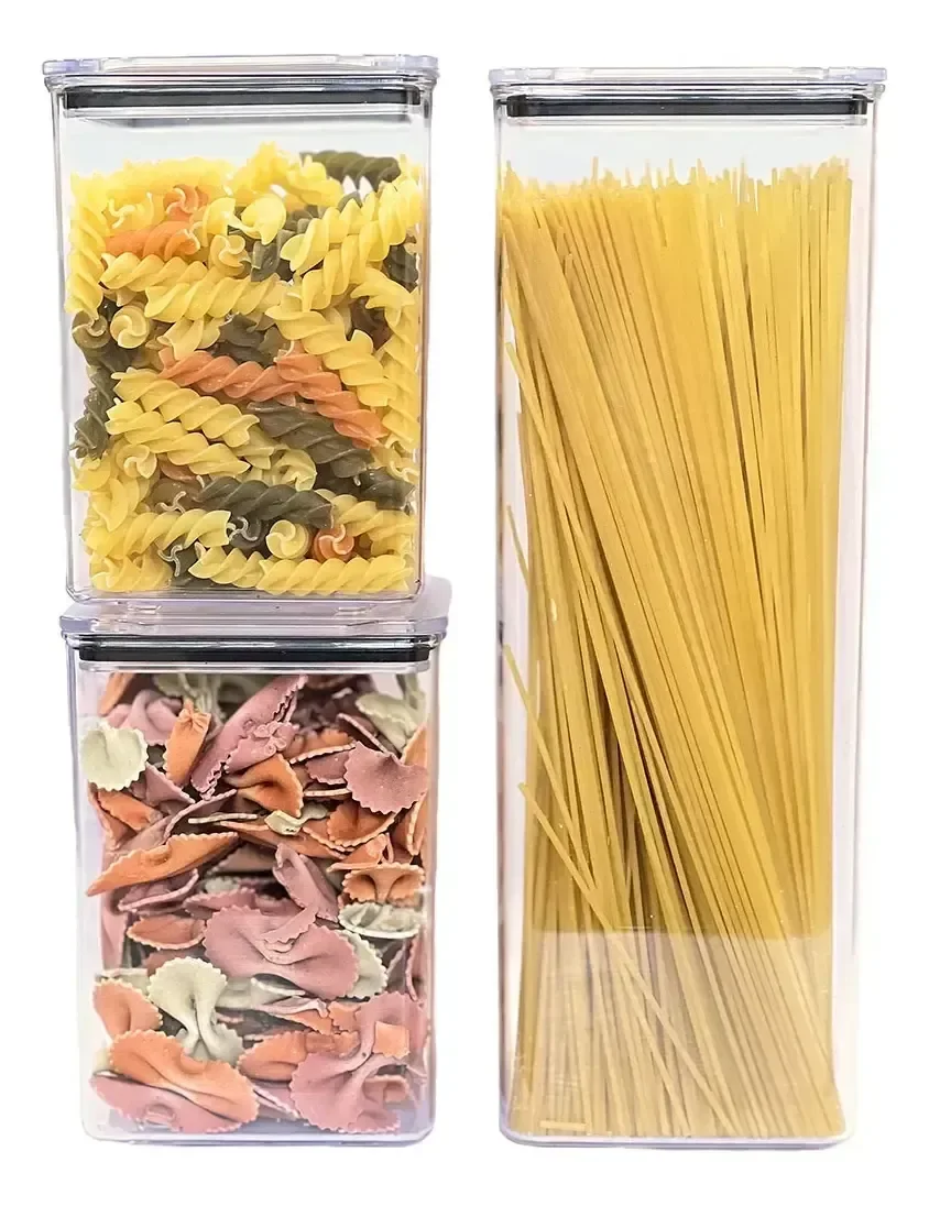 Ver imagem 2 de Kit 3 Potes Hermeticos Quadrados Vedacao Forte Cozinha Organizada Vitahome