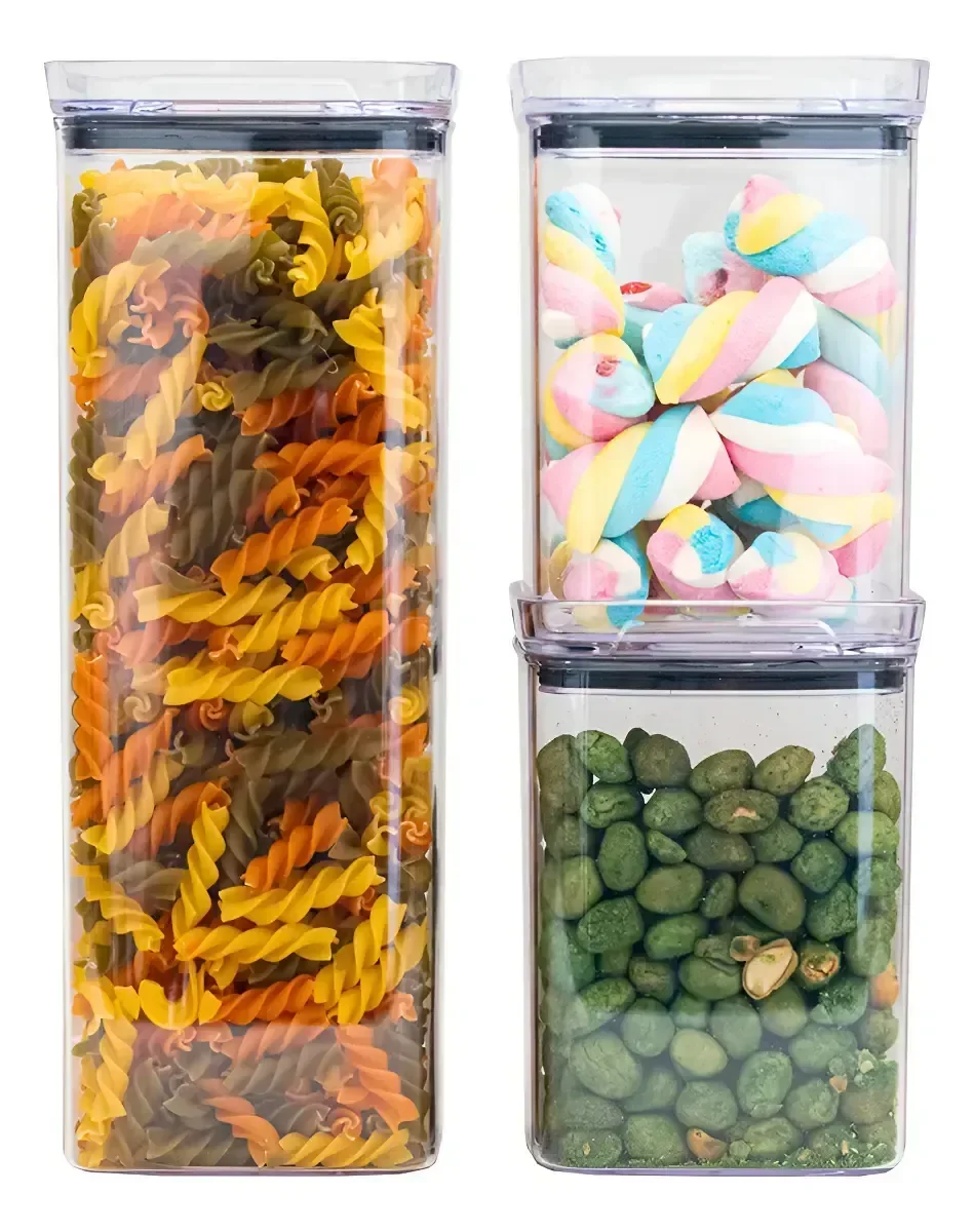 Kit 3 Potes Hermeticos Quadrados Vedacao Forte Cozinha Organizada Vitahome