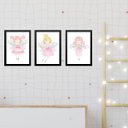 Ver imagem 1 de Kit 3 Quadros Infantis Fadinhas Princesas 24x18cm - com Vidro:madeira Branca