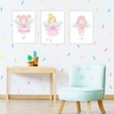 Ver imagem 2 de Kit 3 Quadros Infantis Fadinhas Princesas 24x18cm - com Vidro:madeira Branca
