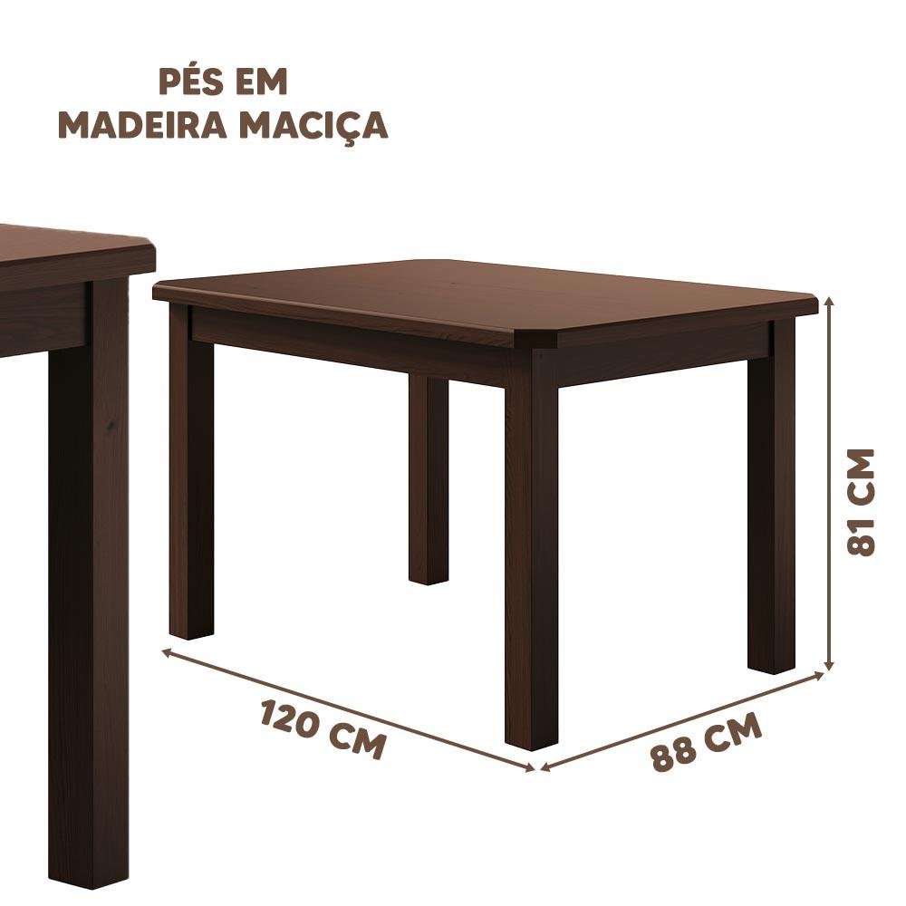 Conjunto Mesa com 4 Cadeiras em Madeira Maciça 120cm Castanho Diamante Shop Jm - 4