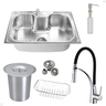 Kit Cuba Única Inox + Acessórios com Torneira Gourmet Flexível Preta e Lixeira de Embutir 5 Litros - 1