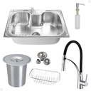 Ver imagem 1 de Kit Cuba Única Inox + Acessórios com Torneira Gourmet Flexível Preta e Lixeira de Embutir 5 Litros
