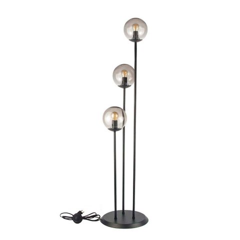Abajur Coluna Newton 3 Globos Esfera de Vidro Fumê - Preto