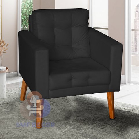 Sofá/poltrona/cadeira Decorativa Glamour Dubai com Pés em Madeira Preto