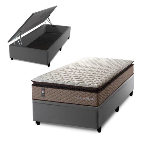Cama Box Baú Atlanta Bege 96x203 Cinza Espuma D45 King House