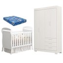Ver imagem 1 de Berço Americano Danny e Guarda Roupa Infantil Zaki Branco Acetinado com Colchão Ortobom - Reller