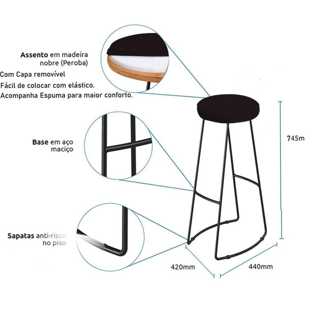 Banqueta Alta Lena Industrial Bar Bistrô Ferro E Madeira Maçiça Capa Corino Marrom - 2