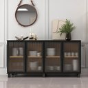 Ver imagem 1 de Aparador Buffet 4 Portas de Vidro Canelado 158,2cm com Pés Paris Preto/Riviera