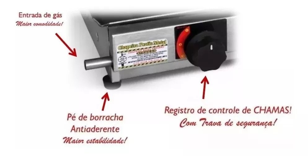 Chapa Chapeira DOG de Lanches Porções 70x30 com Prensa e Coletor de Gordura Baixa Pressão - 3