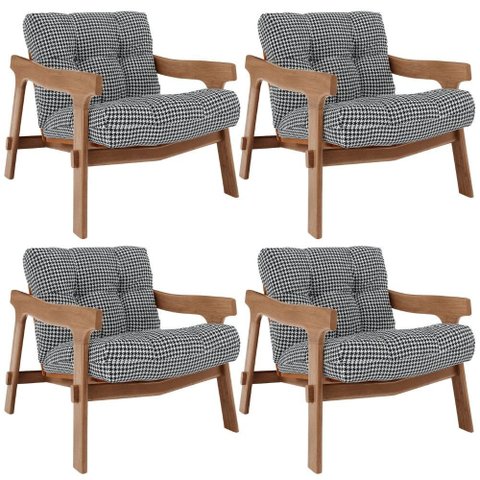 Kit 04 Poltronas Decorativa Fixa para Sala Living Ikary L02 Canela Pied Poule - Lyam Decor