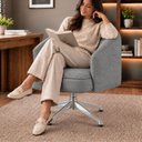 Ver imagem 7 de Kit 2 Poltronas Giratórias Linho Premium Base Alumínio Juliana
