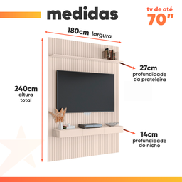 Painel para Tv até 70 Polegadas 1,80x2,40m Ripado com Nicho Arbo Off White Edn - 3