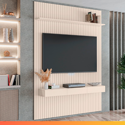 Painel para Tv até 70 Polegadas 1,80x2,40m Ripado com Nicho Arbo Off White Edn - 2