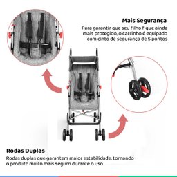Carrinho De Bebê Passeio Guarda Chuva Pocket Plus Cinza De 6 Meses a 15Kg Multikids - 2