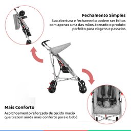 Carrinho De Bebê Passeio Guarda Chuva Pocket Plus Cinza De 6 Meses a 15Kg Multikids - 4