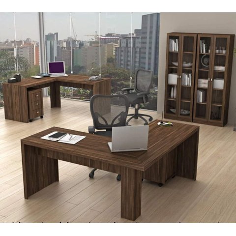 Conjunto de Escritório com Escrivaninha 06 Pç Cj18-093 Tecno Mobili - Nogal