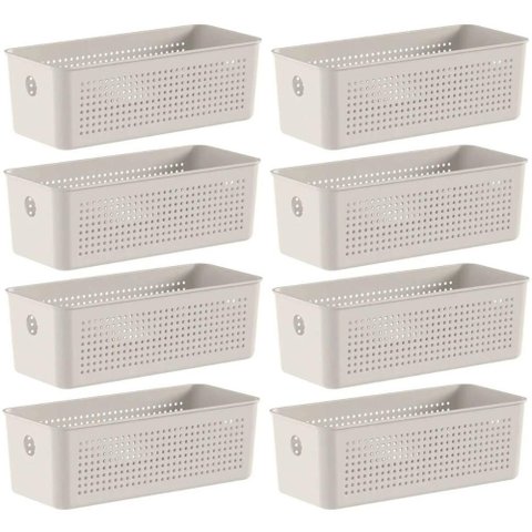 Kit 8 Cestos Organizadores 3L Flow Bege 27x12x9cm Lavanderia