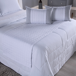 Peseira de Cama Queen - Kit 5 Pçs com Almofadas Cheias: Branco - 4