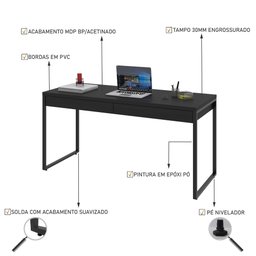 Mesa Para Escritório Estilo Industrial 1,50x0,60 C/2 Gavetas - 4