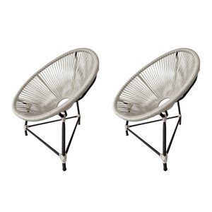 Kit 2 Cadeiras Acapulco Corda Náutica Base em Alumínio Preto/areia