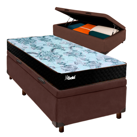 Cama + Bau Blindado e Colchão Molas Ensacadas Solteiro - Life Gold Paropas