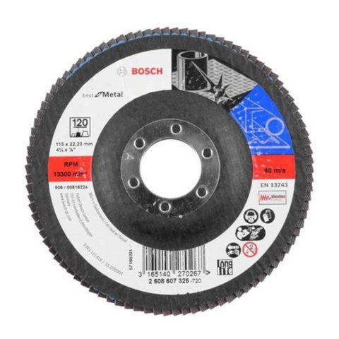 Disco Flapdisc Reto para Metal 115x22 Grão 120 - 2.608.607.325 - Bosch