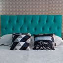 Ver imagem 1 de Cabeceira Etofada Queen Capitonê Luna Suede Liso Aazul Turqueza 160 X 80 cm RBL