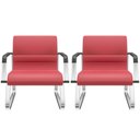 Ver imagem 1 de Kit 02 Cadeiras de Escritório Recepção Fixa Pés Cromado Lev P03 Crepe Vermelho - Lyam Decor