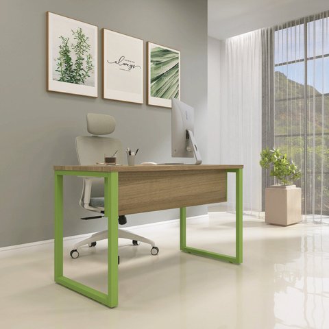 Escrivaninha Mesa Escritório X 150cm Industrial Noce Naturalle e Verde Miró Marrom/Marromle