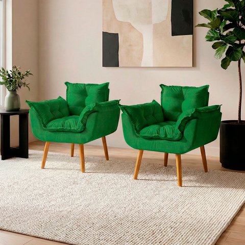 Kit 2 Poltronas Decorativas Reforçada para Sala Alice para Recepção Manicure Escritório Suede