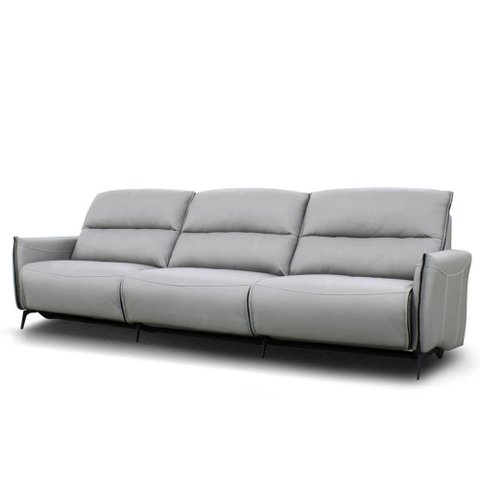 Sofá Austin Reclinável 3 Lugares Couro Cinza Claro Pés em Aço 307cm - 69527