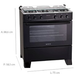Fogão Mônaco Plus 5 Bocas Atlas - Mesa Inox - Bivolt - Acendimento Automático - Mega Chama - Preto - 2