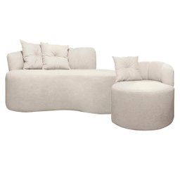 Kit Sofá Orgânico Plaza 2 Lugares 145cm e 1 Poltrona Linho Bouclê Bege Sofa Store - 1