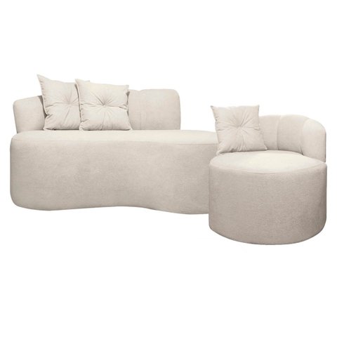 Kit Sofá Orgânico Plaza 2 Lugares 145cm e 1 Poltrona Linho Bouclê Bege Sofa Store