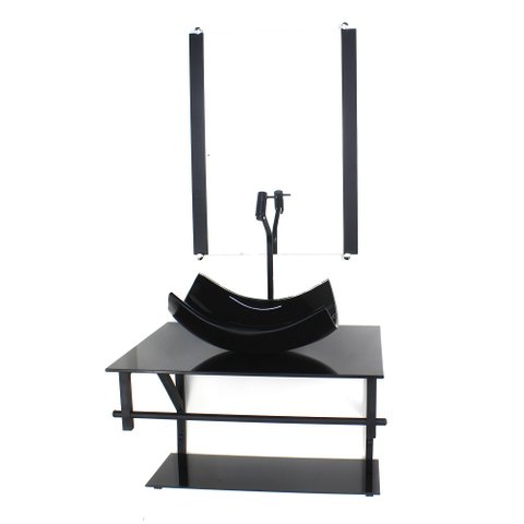 GABINETE DE VIDRO PARA BANHEIRO 60CM AP CUBA RETANGULAR CURVADA PRETO FULL COM TORNEIRA PRETA