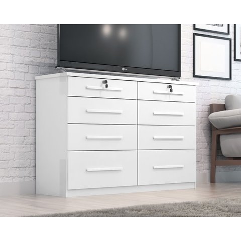 Cômoda Monique 8 Gavetas com 2 Fechaduras para Quarto de Casal e Organização